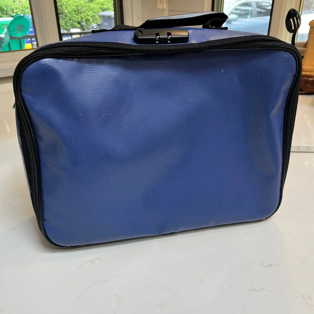 Roloway Fireproof Document Bag Blue Large Multi-Layer Lockable Security Box Case